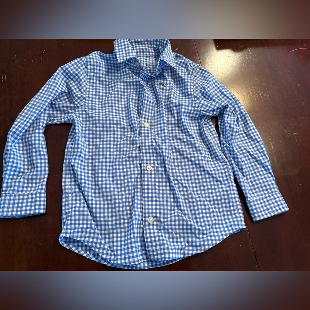 Vineyard Vines Blue & White Gingham Boys Button-Down Shirt
